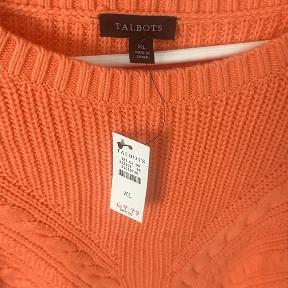 Talbots Vibrant Coral Cable Knit Sweater - Picture 2 of 4